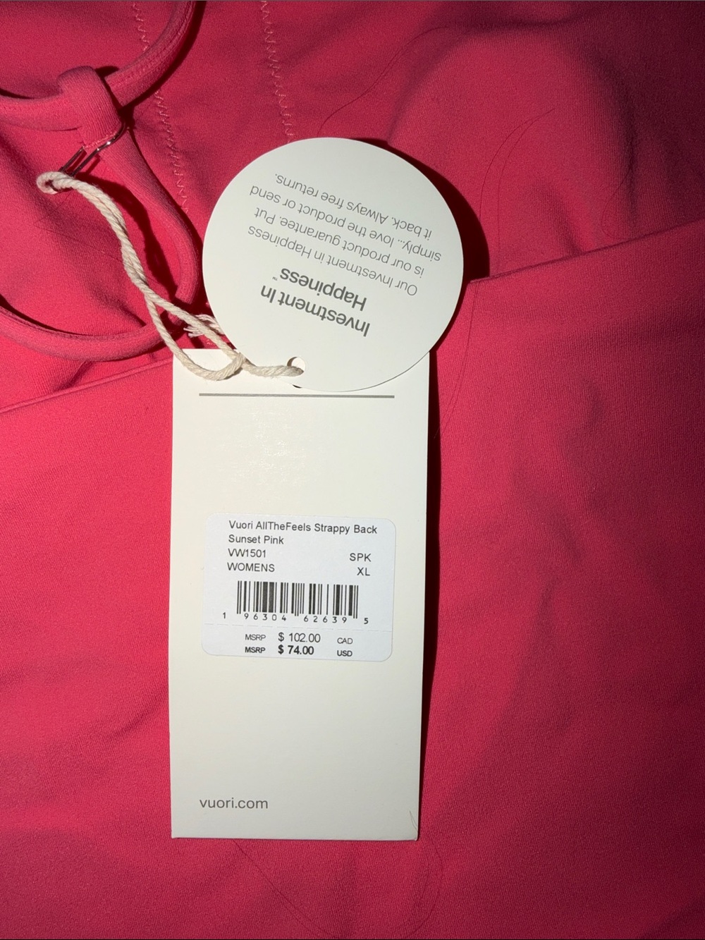 Vuori Sunset Pink Strappy all the feels Crop Top - Picture 3 of 6